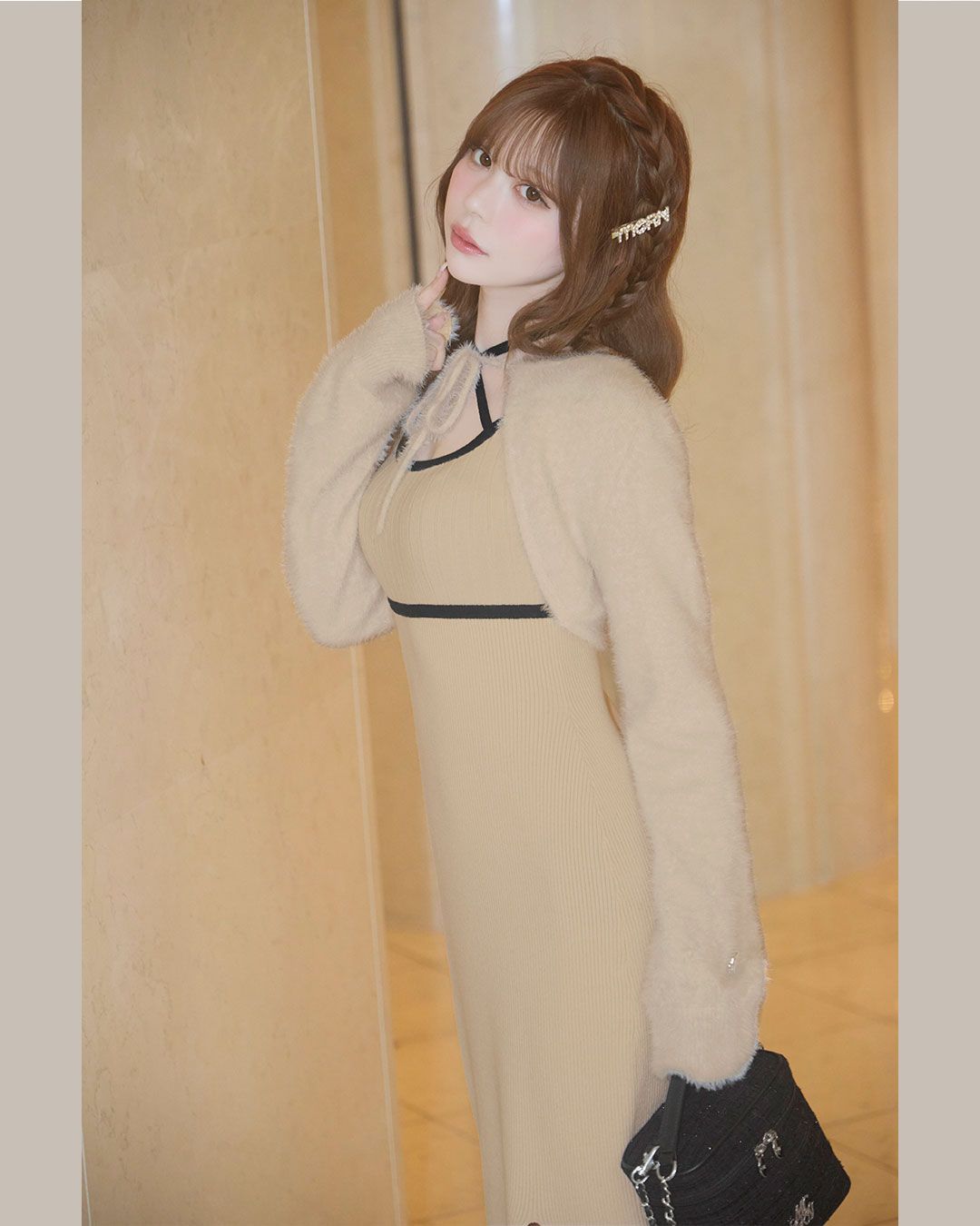 シャギーボレロsetニットワンピ グレー | ファッション通販