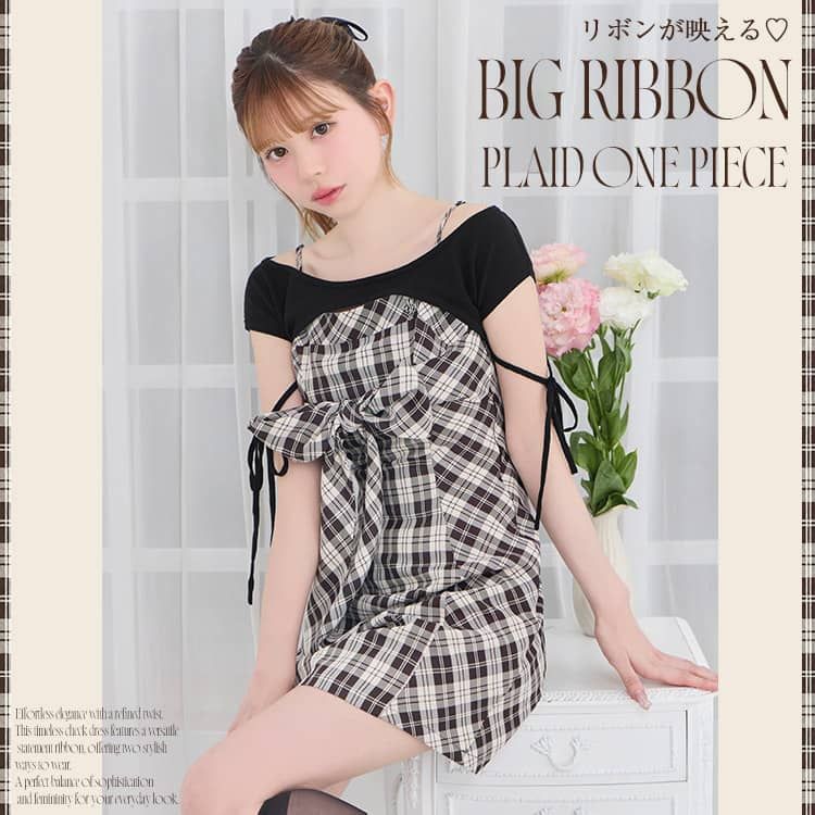 BIGリボンチェックミニワンピ