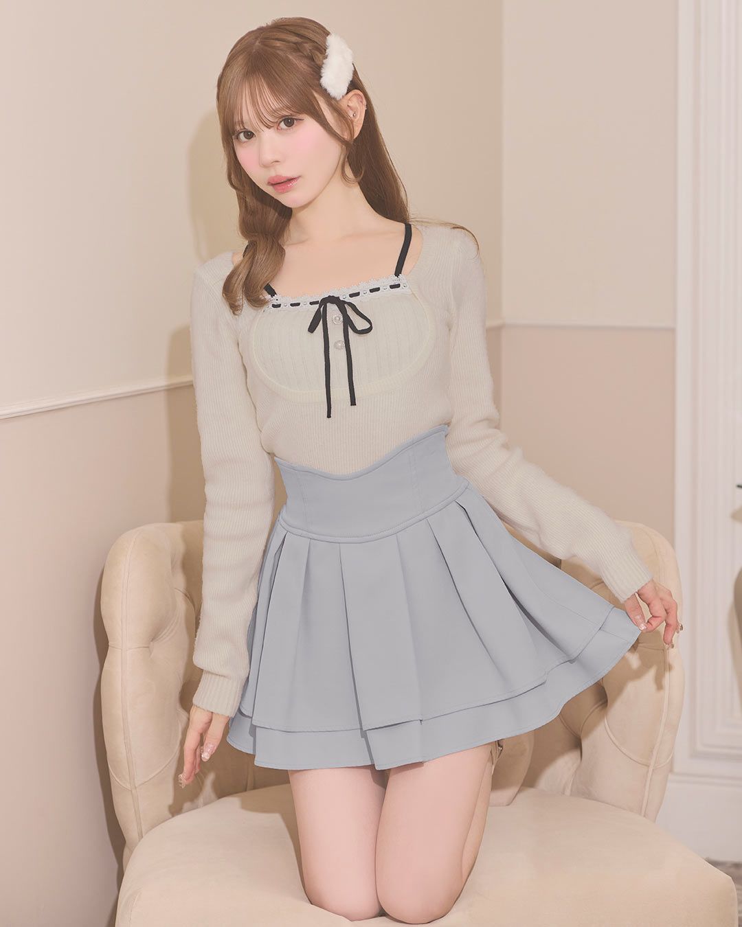 ミシェルマカロン　ビジュー　美脚スカート　ブルー 殿堂入り!!美脚になれるスカート♡（インナーパンツ付） ブルーグレー