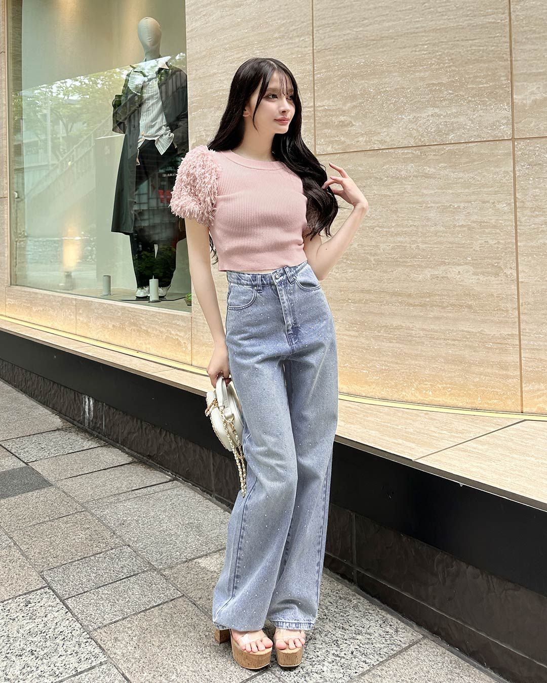 フェザーニットトップス くすみピンク | ファッション通販
