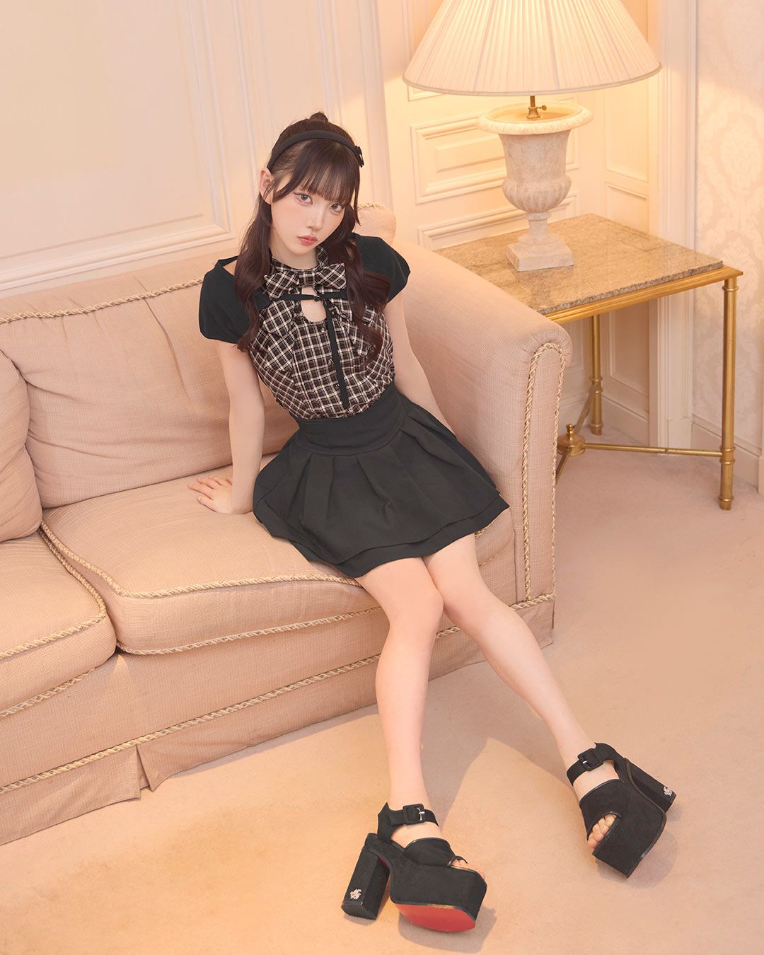 ボレロsetフロントリボンチェックトップス ブラウン | ファッション