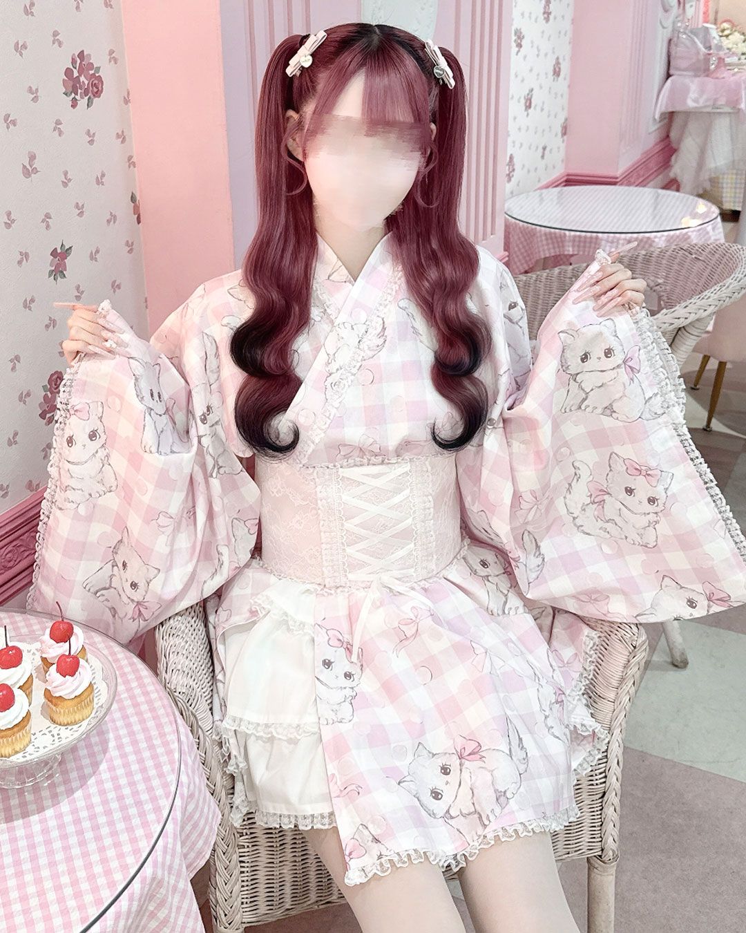 HONEY MEW すい〜ときゃっと♡ギンガムレースアップ浴衣 XS すい〜ときゃっと♡ギンガムレースアップ浴衣 ピンク | ファッション