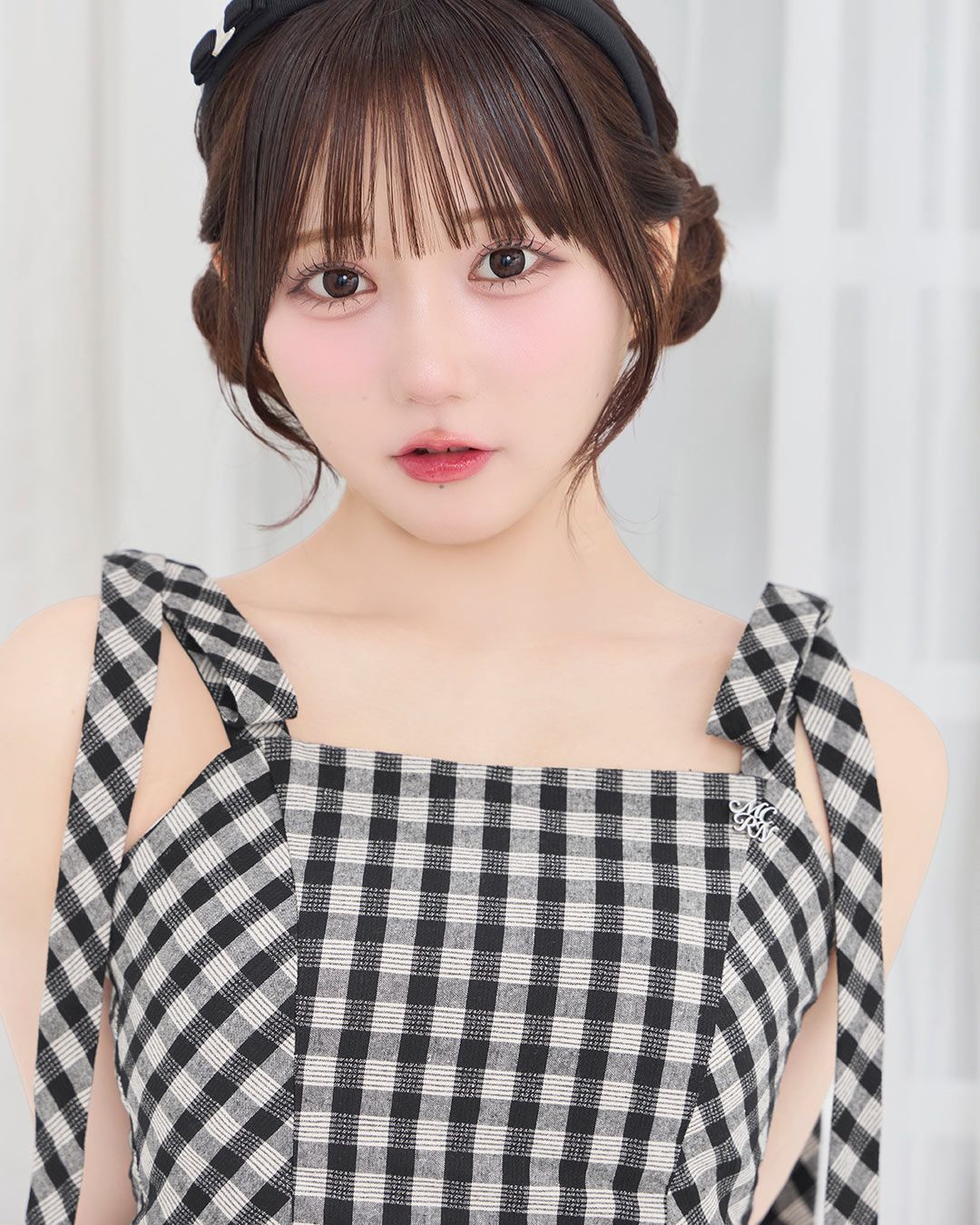 ショルダーリボンチェックキャミトップス ブラック | ファッション通販