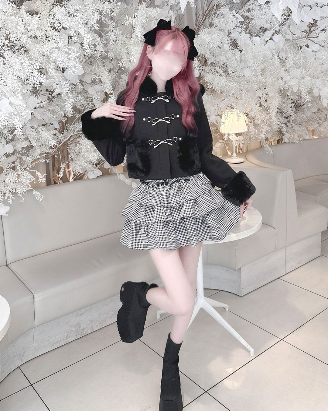 リボンビットフードショートコート ホワイト | ファッション通販