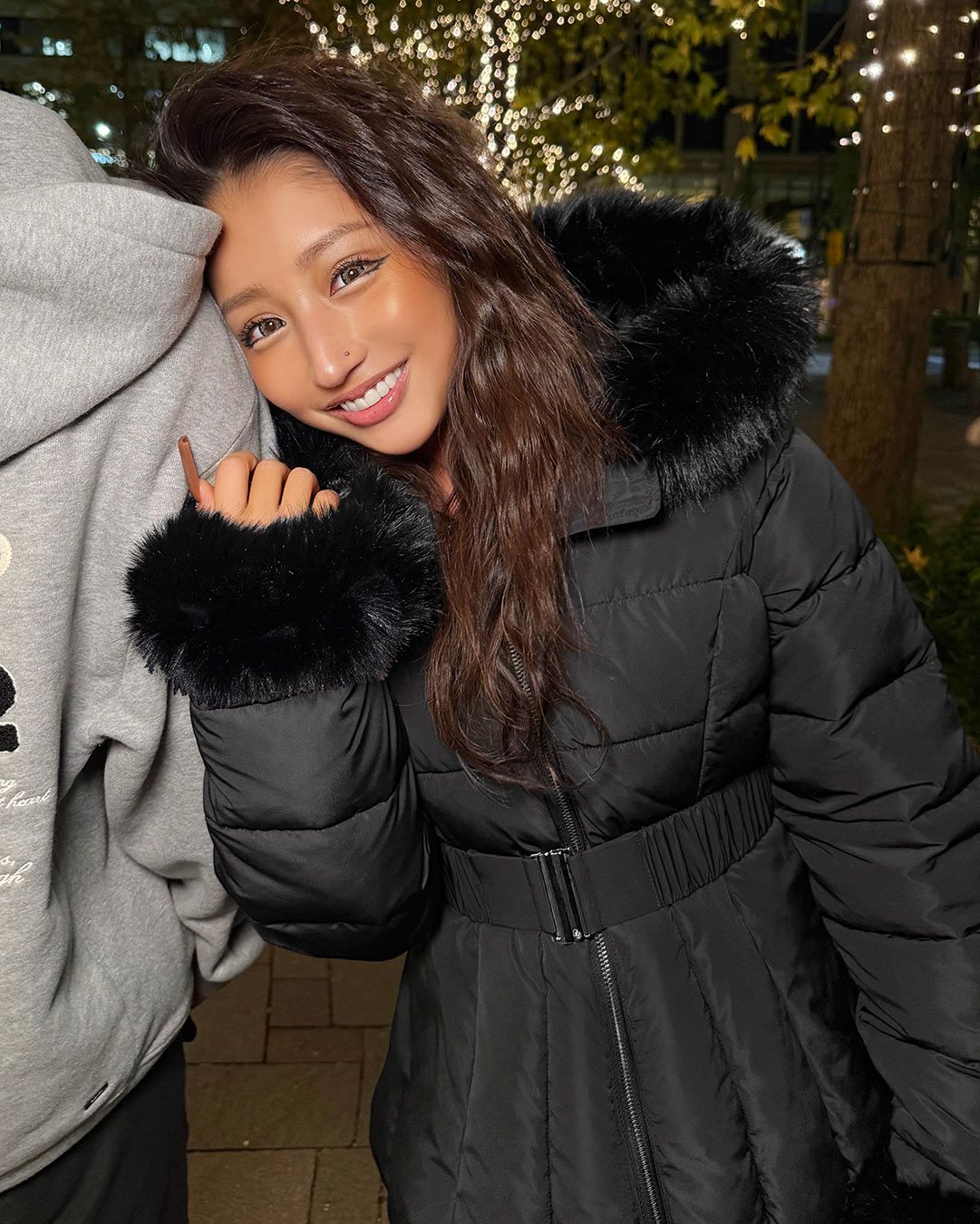 ファーフーディファイバーダウンショートコート ブラック