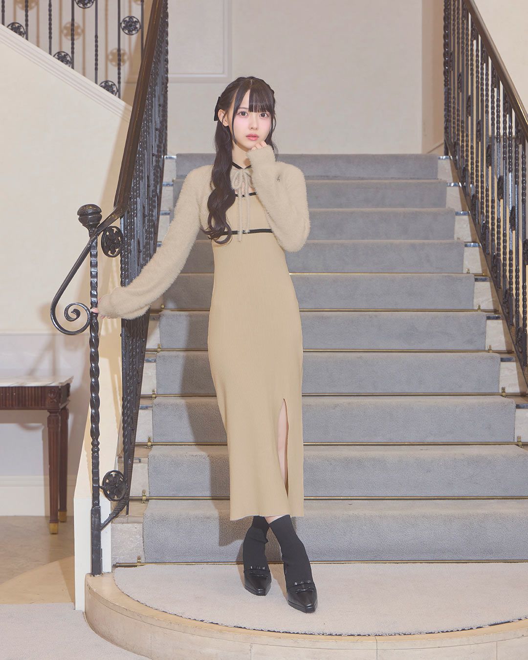 ミシェルマカロン/シャギーボレロsetニットワンピ シャギーボレロsetニットワンピ グレー | ファッション通販＆メディア