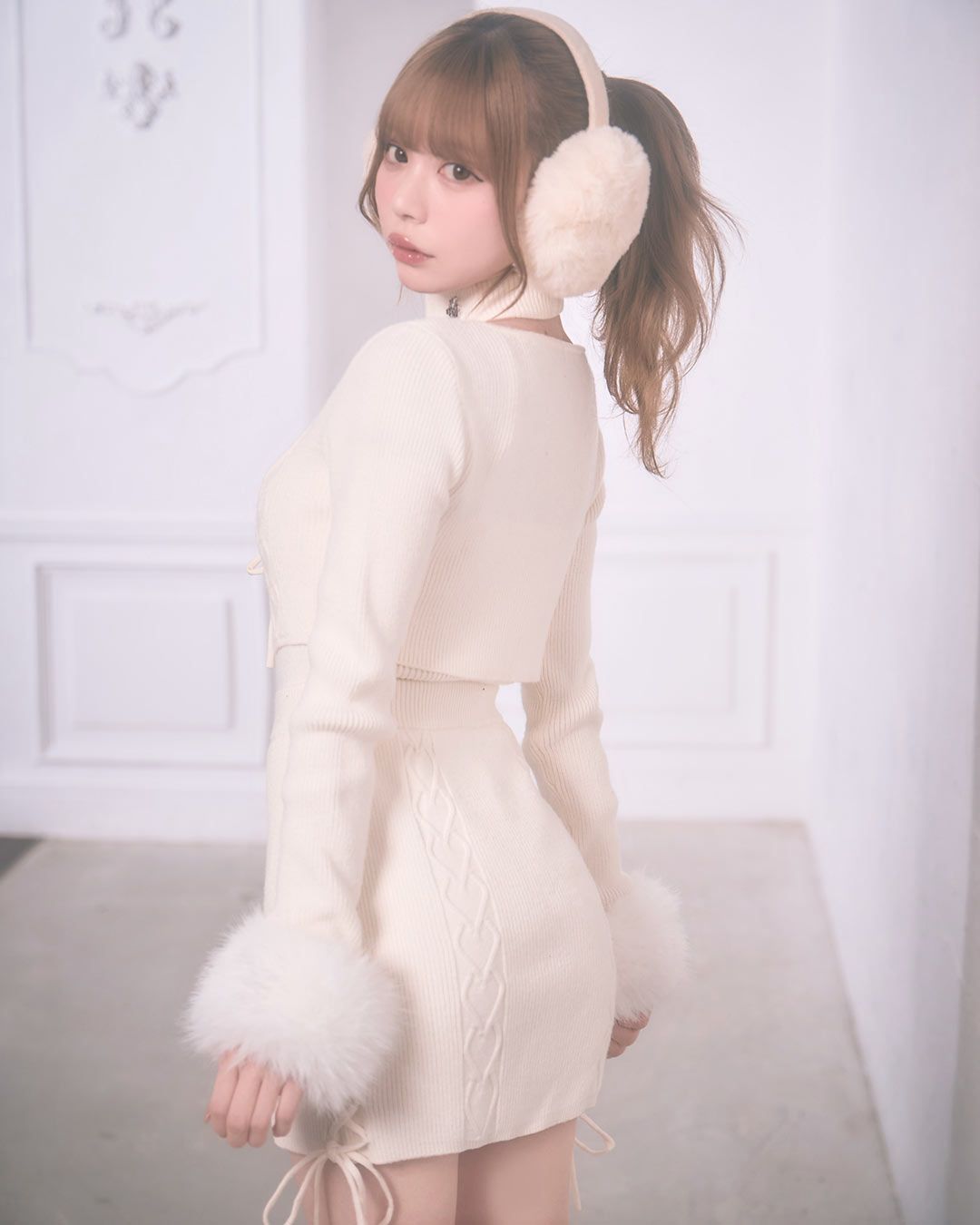 ケーブルファーニットセットアップ ベージュ | ファッション通販