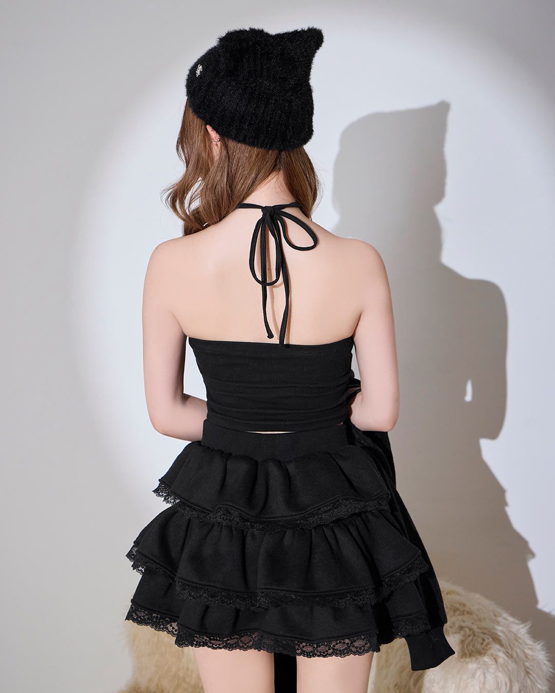 レースティアードセットアップ3点セット チャコールグレー