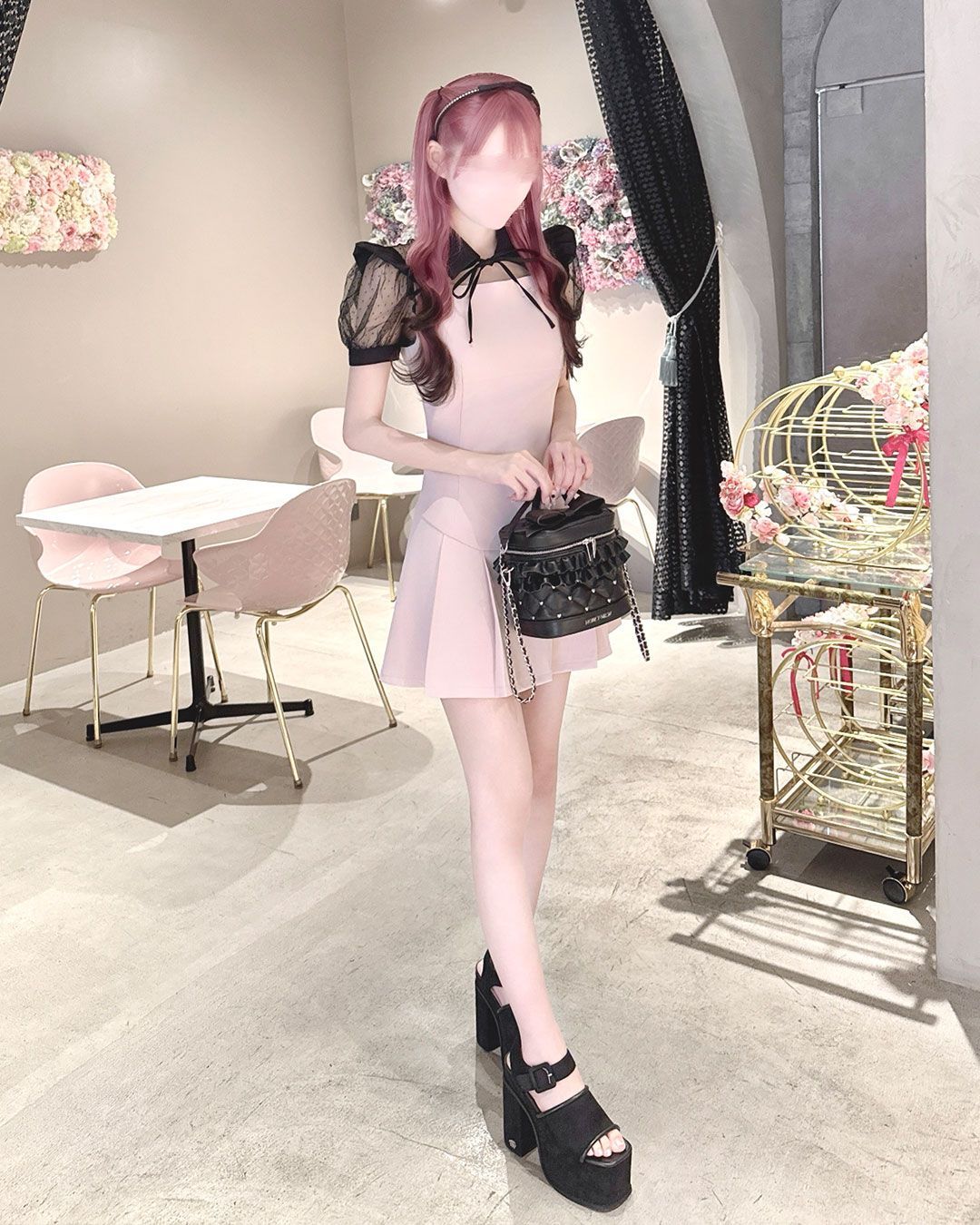 ♡honey mewドットチュールカラーワンピース　イモちゃん　ミシェルマカロン ドットチュールカラーワンピース ピンク | ファッション通販＆メディア