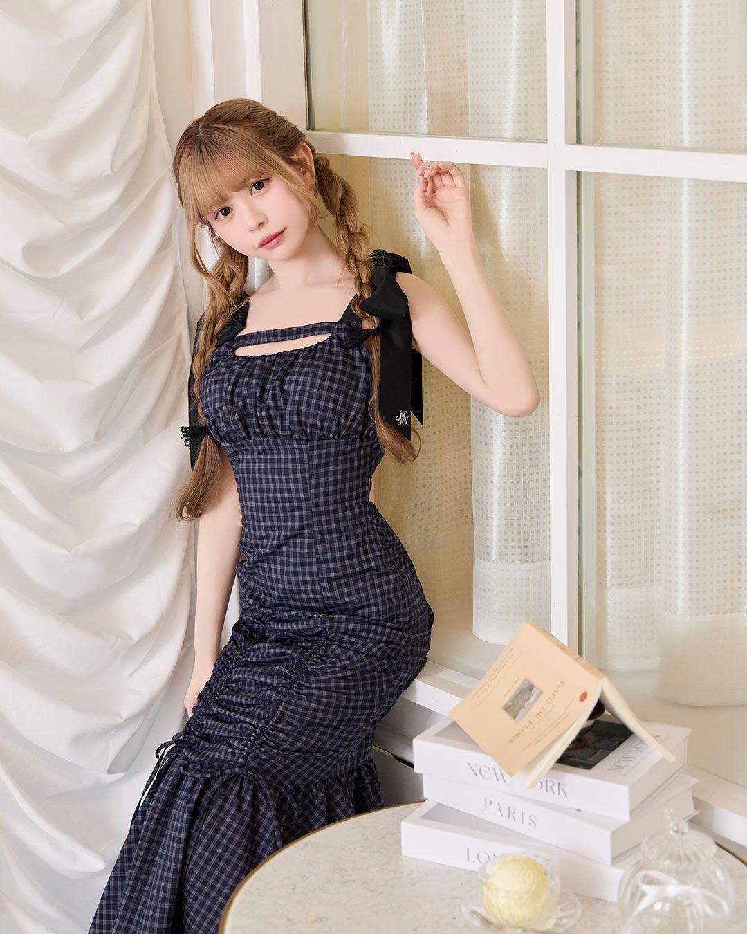 M me eme チェックマーメイドアンサンブルワンピース M me eme チェックマーメイドアンサンブルワンピース Off shoulder