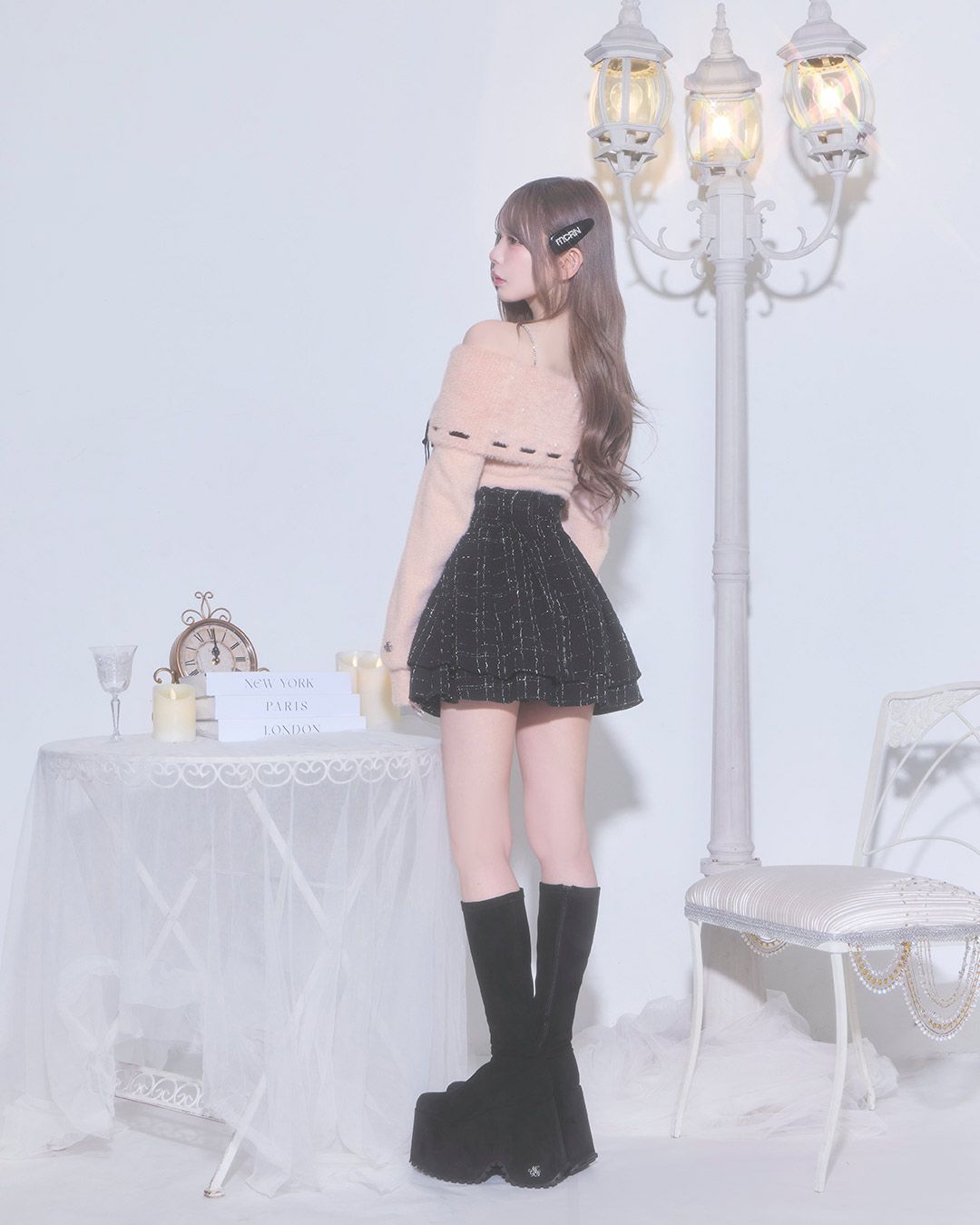 美脚になれる♡ツイードスカート（インナーパンツつき） ブラック