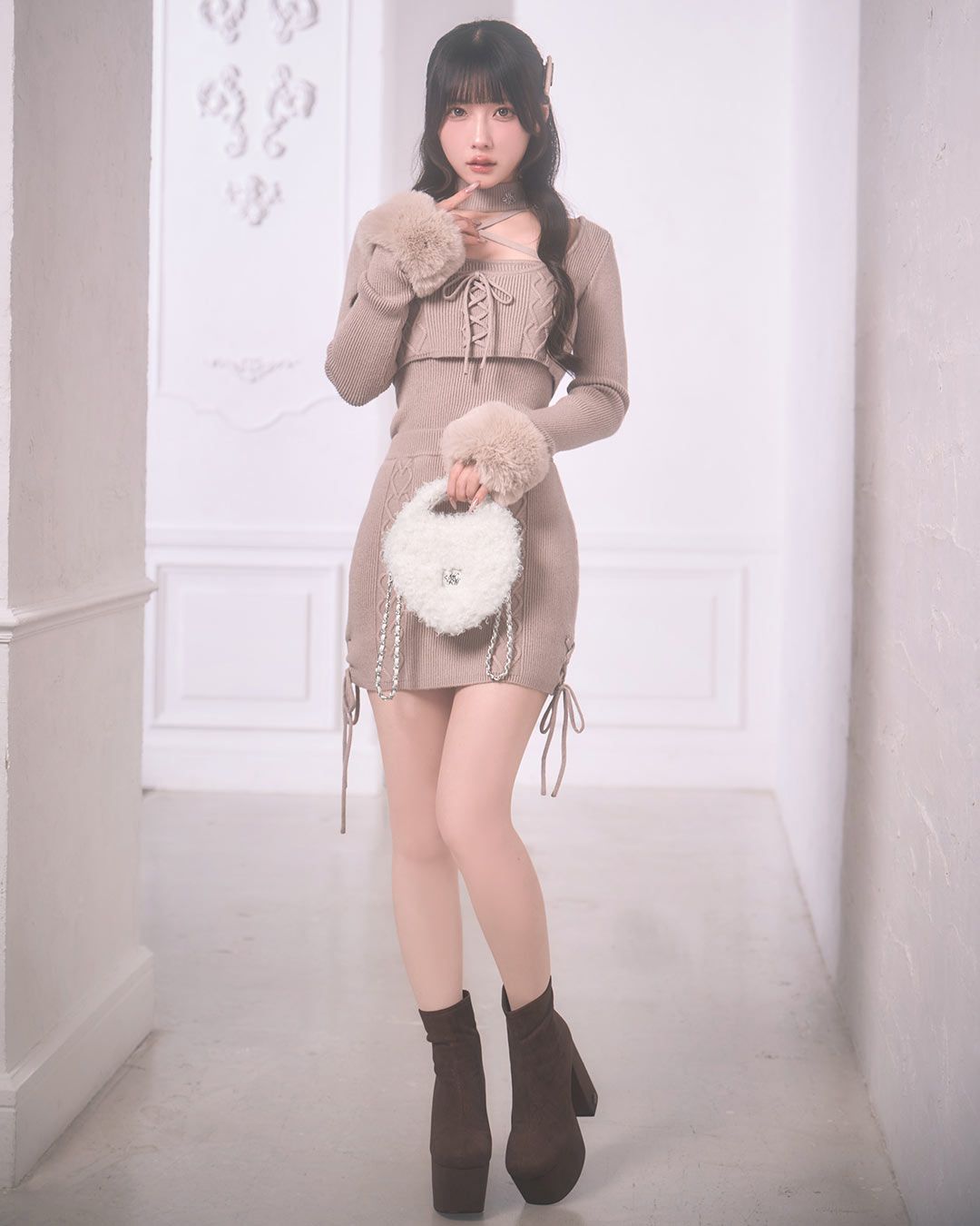 ケーブルファーニットセットアップ ベージュ | ファッション通販