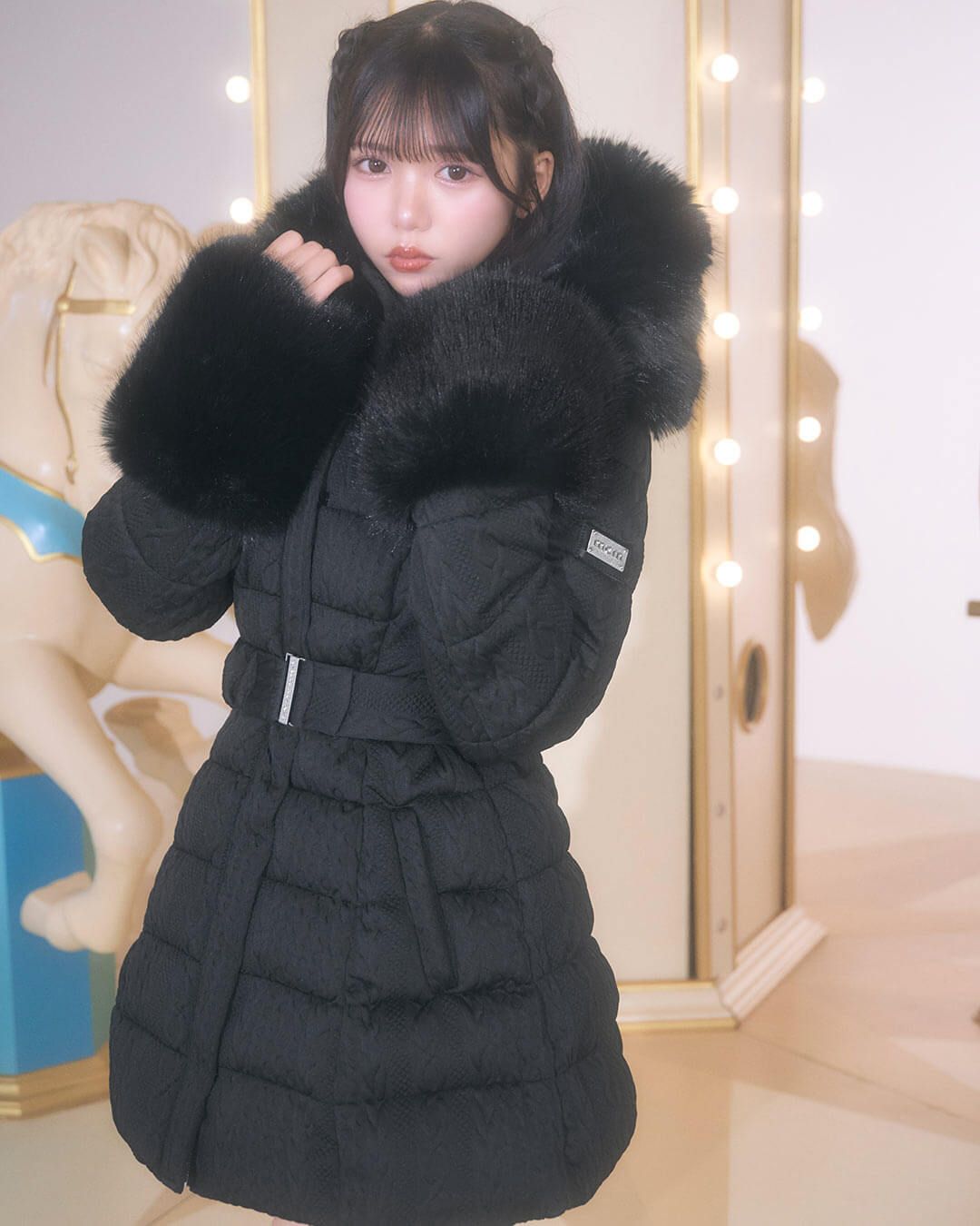 ケーブル柄ベルトダウンコート ブラック | ファッション通販＆メディア