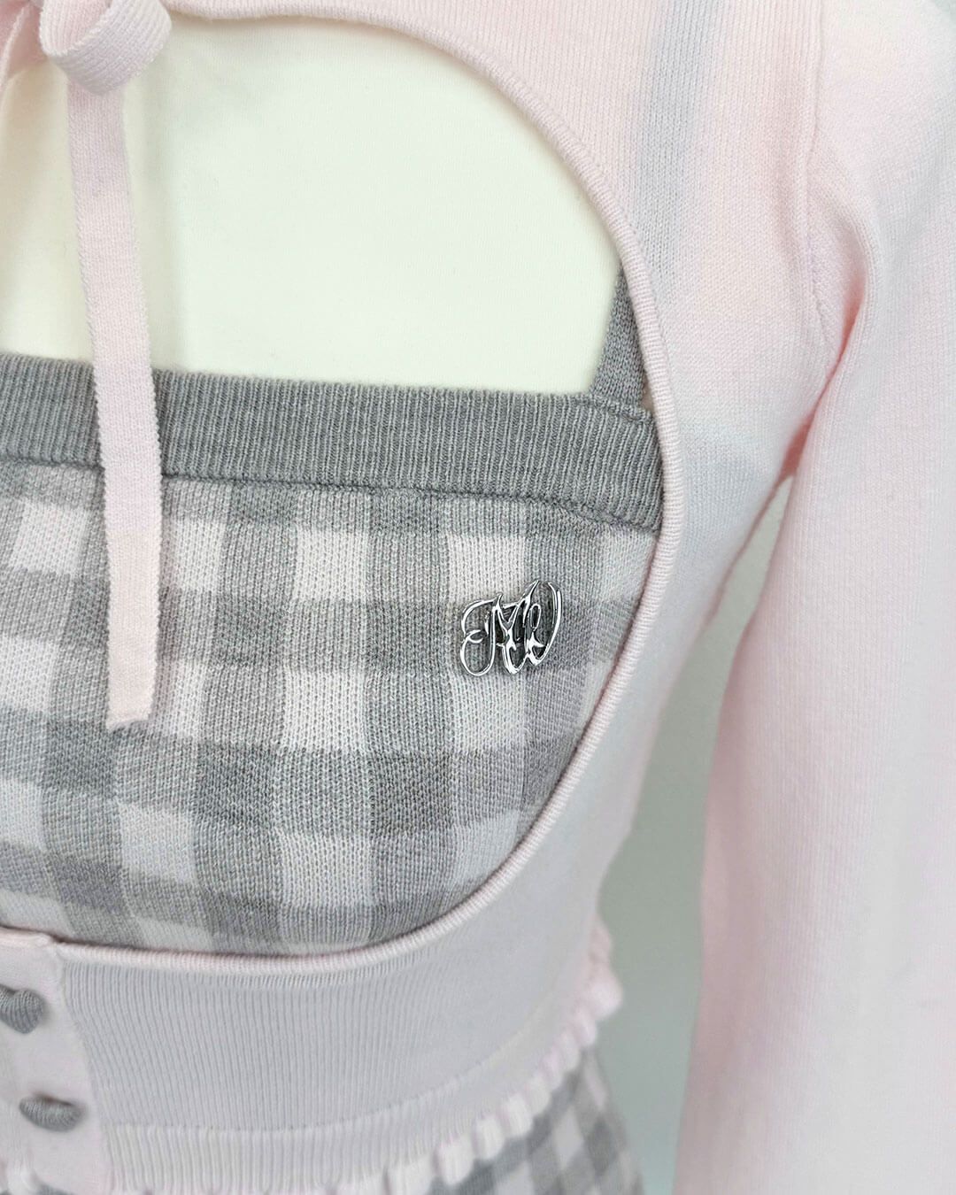 新品　ハニーミュウ　ストラップリボンギンガムチェックトップス　ピンク ハニーミュウ ストラップリボンギンガムチェックトップス ピンク