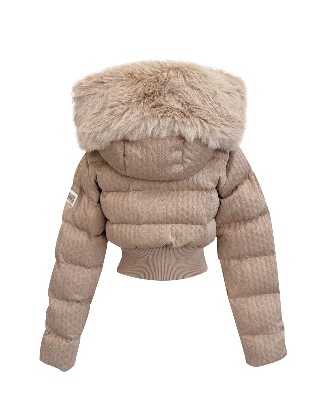 ファーフードケーブル柄ショートダウン ベージュ | ファッション通販