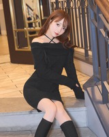 ギャザーオフショルニットワンピース ブラック | ファッション通販