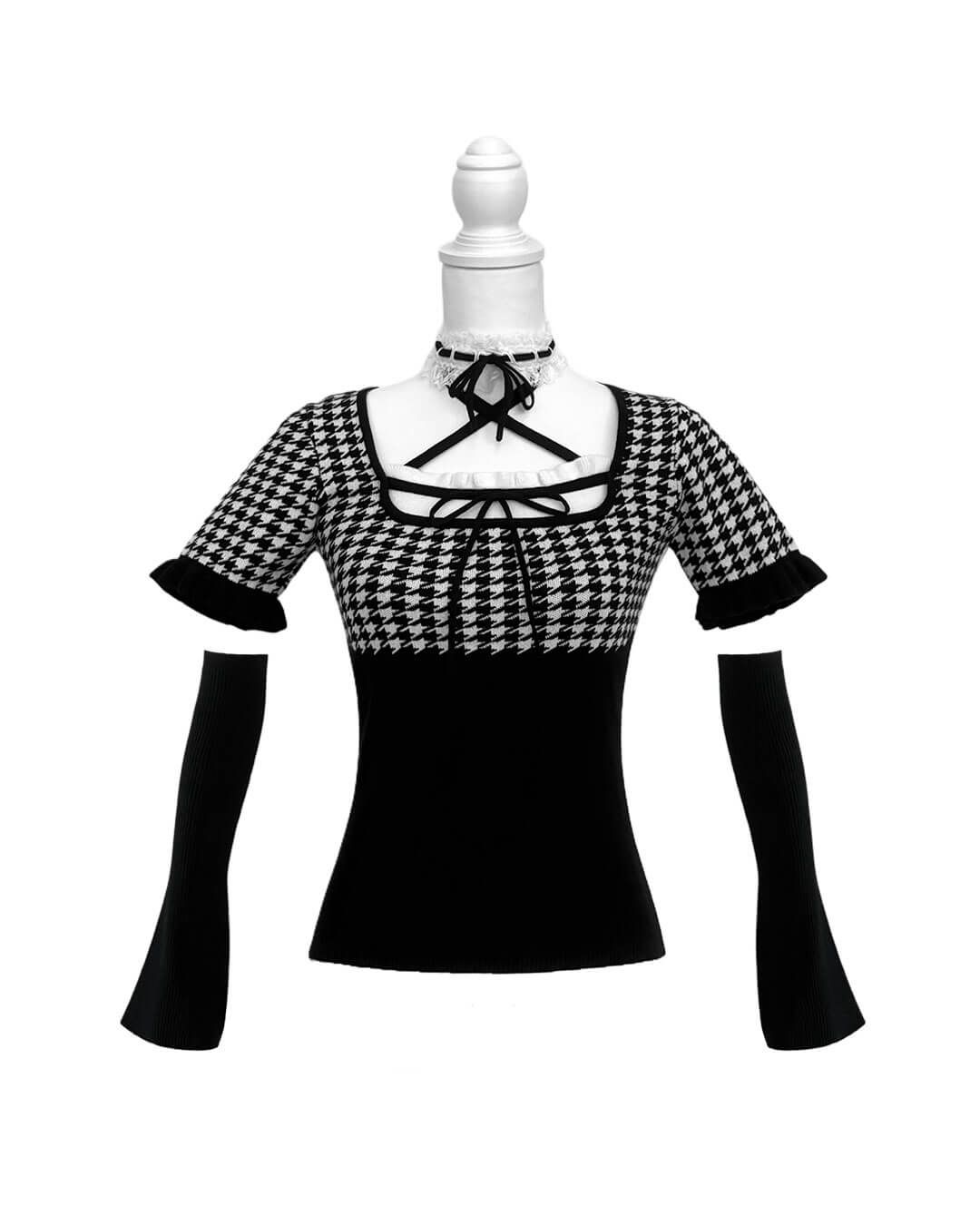 ハニーミュウ レースチョーカー付き千鳥柄トップス XS 黒 レースチョーカー付き千鳥柄トップス ブラック | ファッション通販