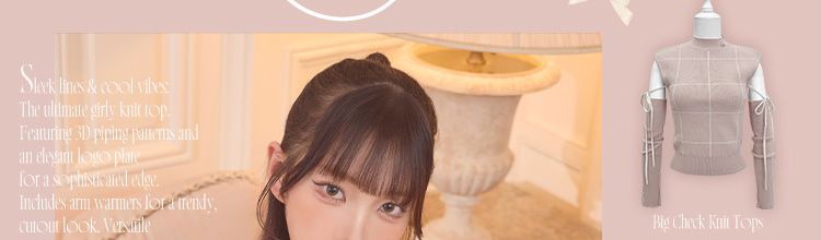 SFY0532Cチェックパイピングニットトップス