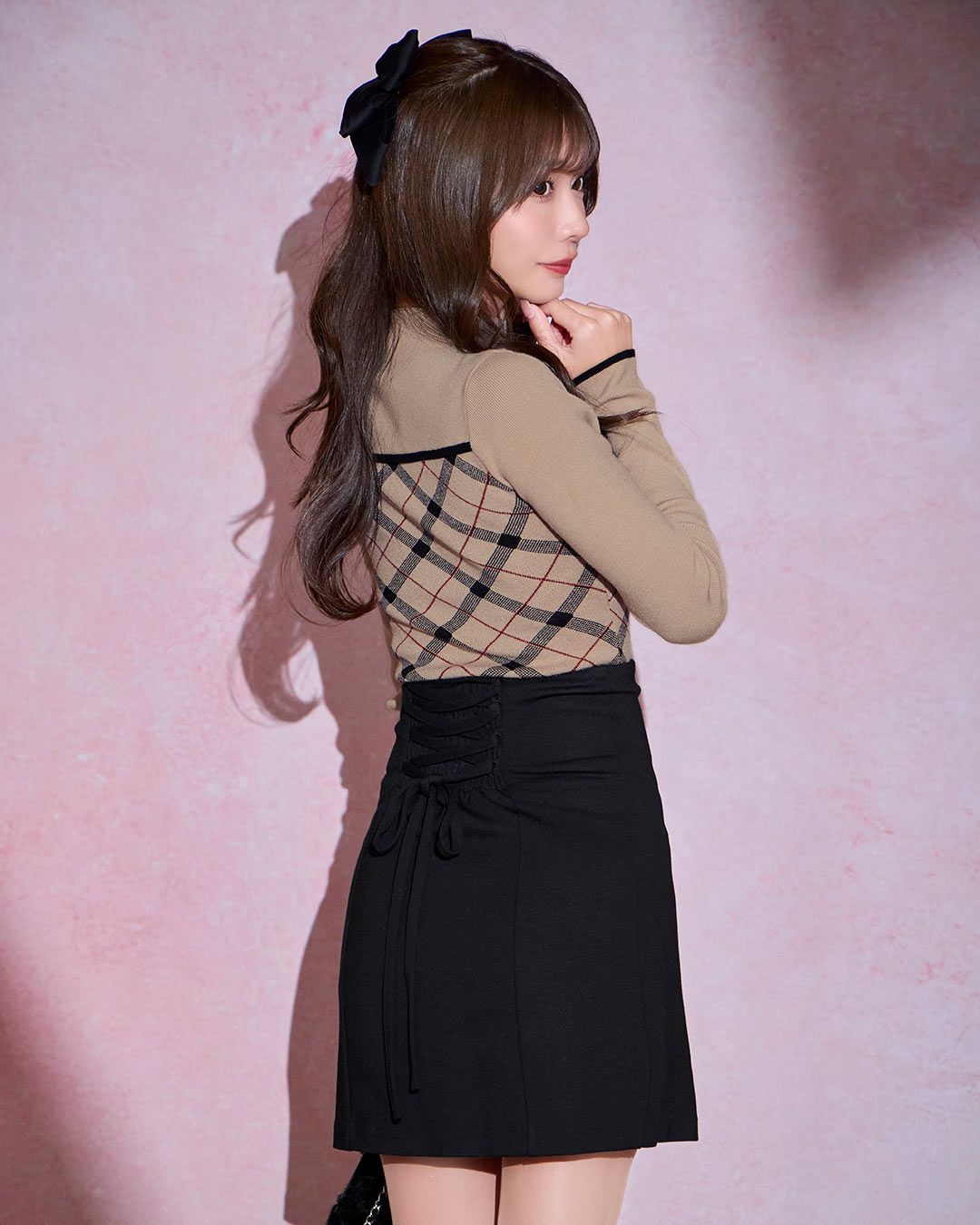 ミシェルマカロン チェックくびれ美脚スカート&ヘアアクセセット おまけワンピース ミシェルマカロン チェックくびれ♡美脚スカート＆ヘアアクセ