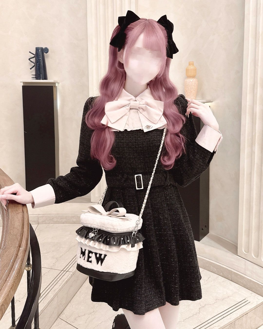 ビッグリボンツイードプリーツワンピース ホワイト | ファッション通販