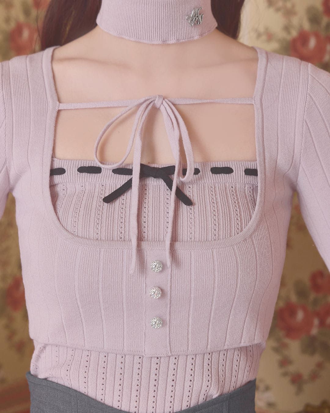 リボンキャミアンサンブルニットトップス ピンク | ファッション通販 
