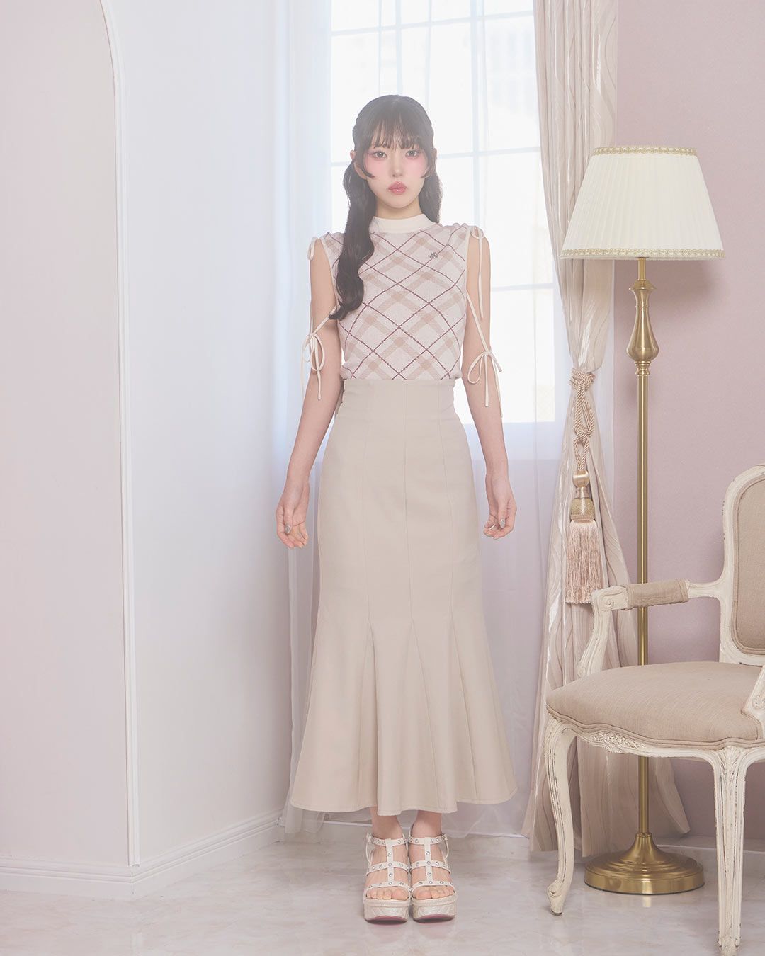 アイボリーリボン付きひざ丈スカート 大人美脚リボンスカート アイボリー | ファッション通販＆メディア