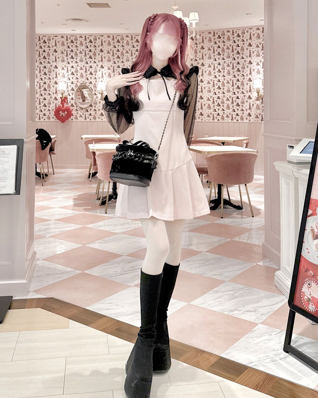 新品honeymewピンク ドットチュールロングスリーブワンピース ドットチュールロングスリーブワンピース ブラック | ファッション通販
