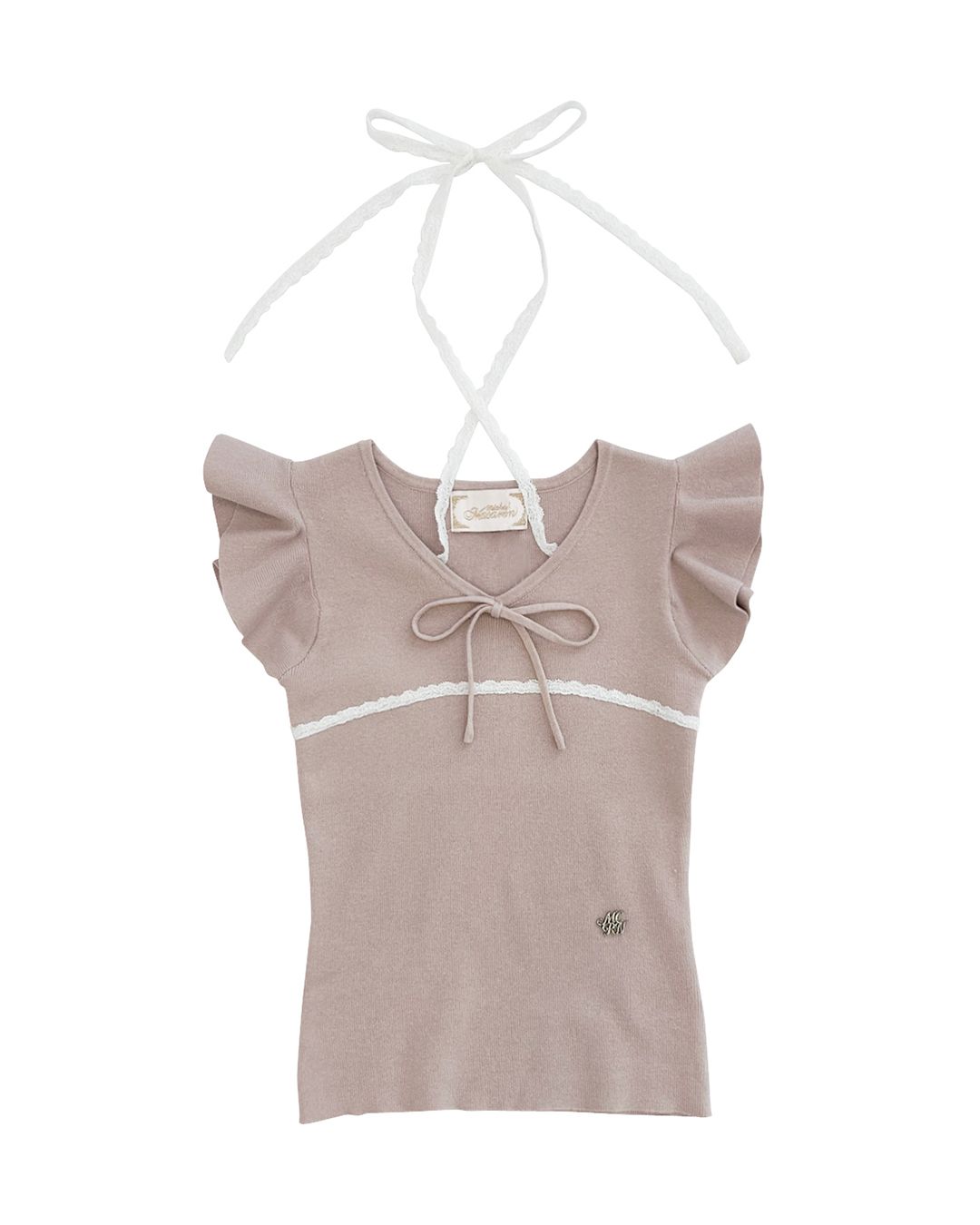 ノースリーブフリルニットトップス ピンクベージュ | ファッション通販