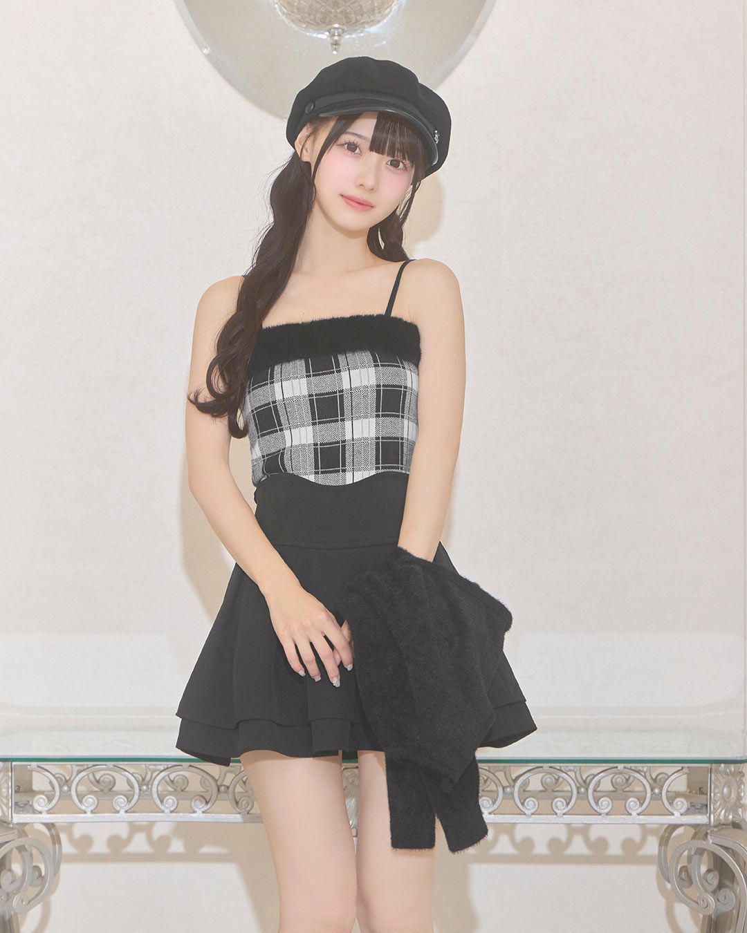 シャギーボレロチェックファートップス ブラック | ファッション通販