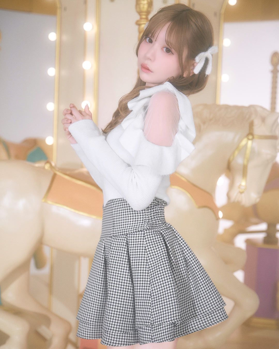 美脚になれるスカート♥千鳥柄(インナーパンツ付き) ブラック