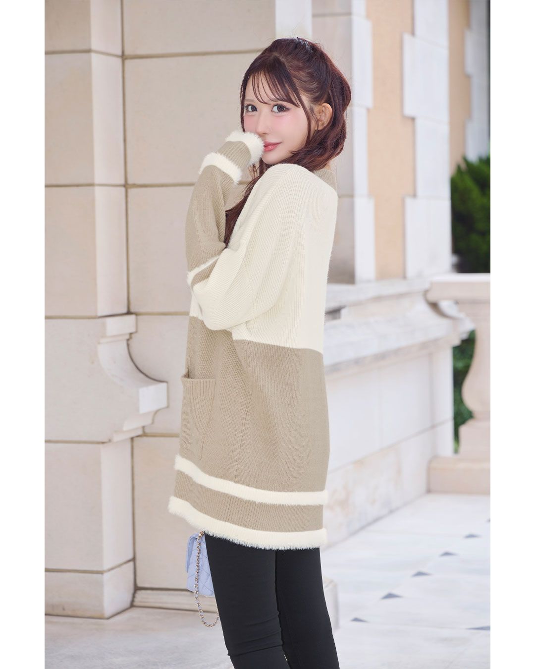 バイカラーシャギーラインカーディガン ブラック | ファッション通販