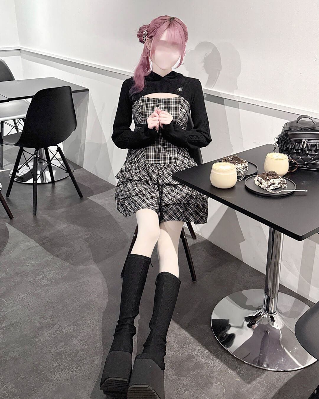 チェックアンサンブルフーディワンピース ホワイト | ファッション通販