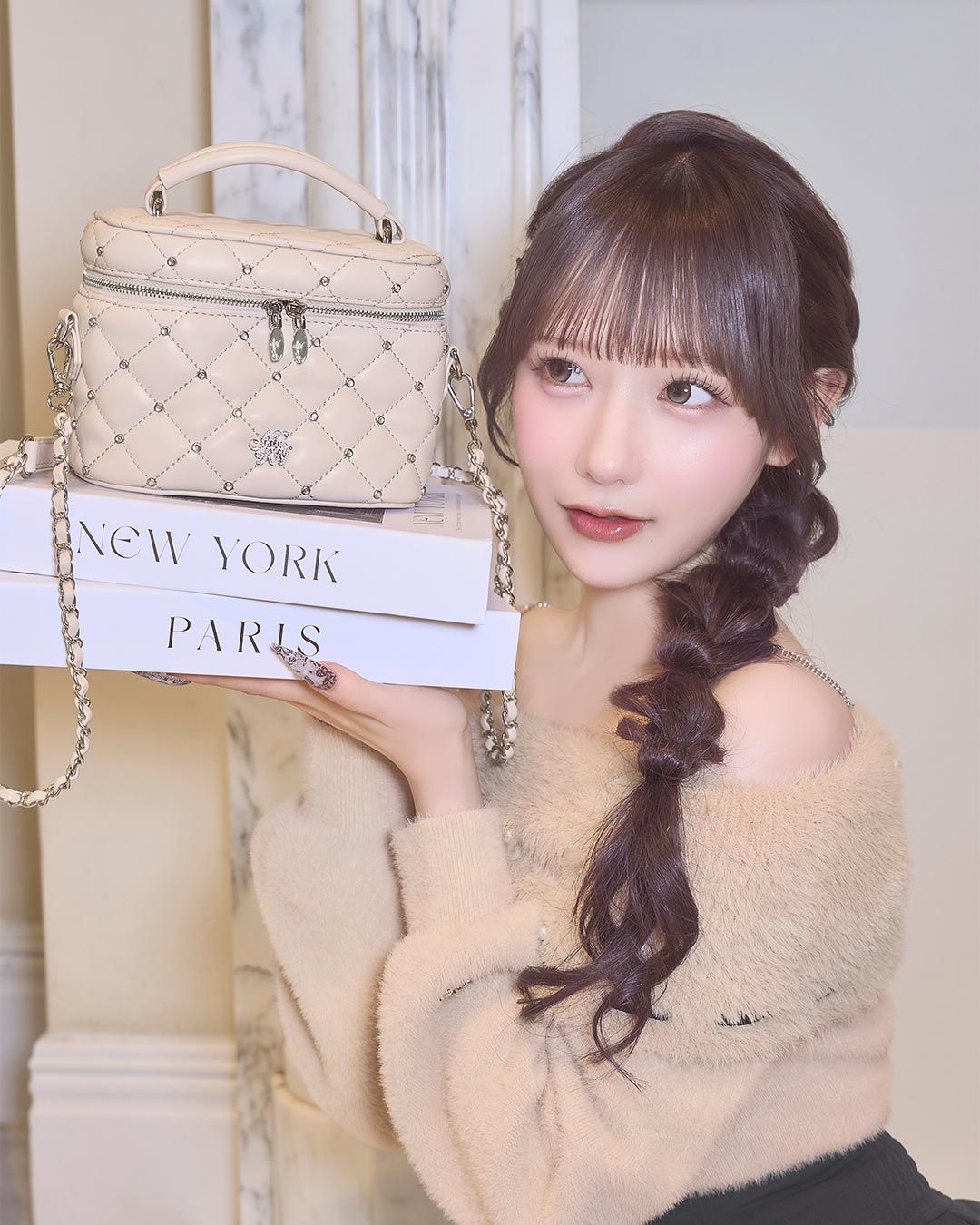 ラインストーンキルティングバニティ ピンク | ファッション通販