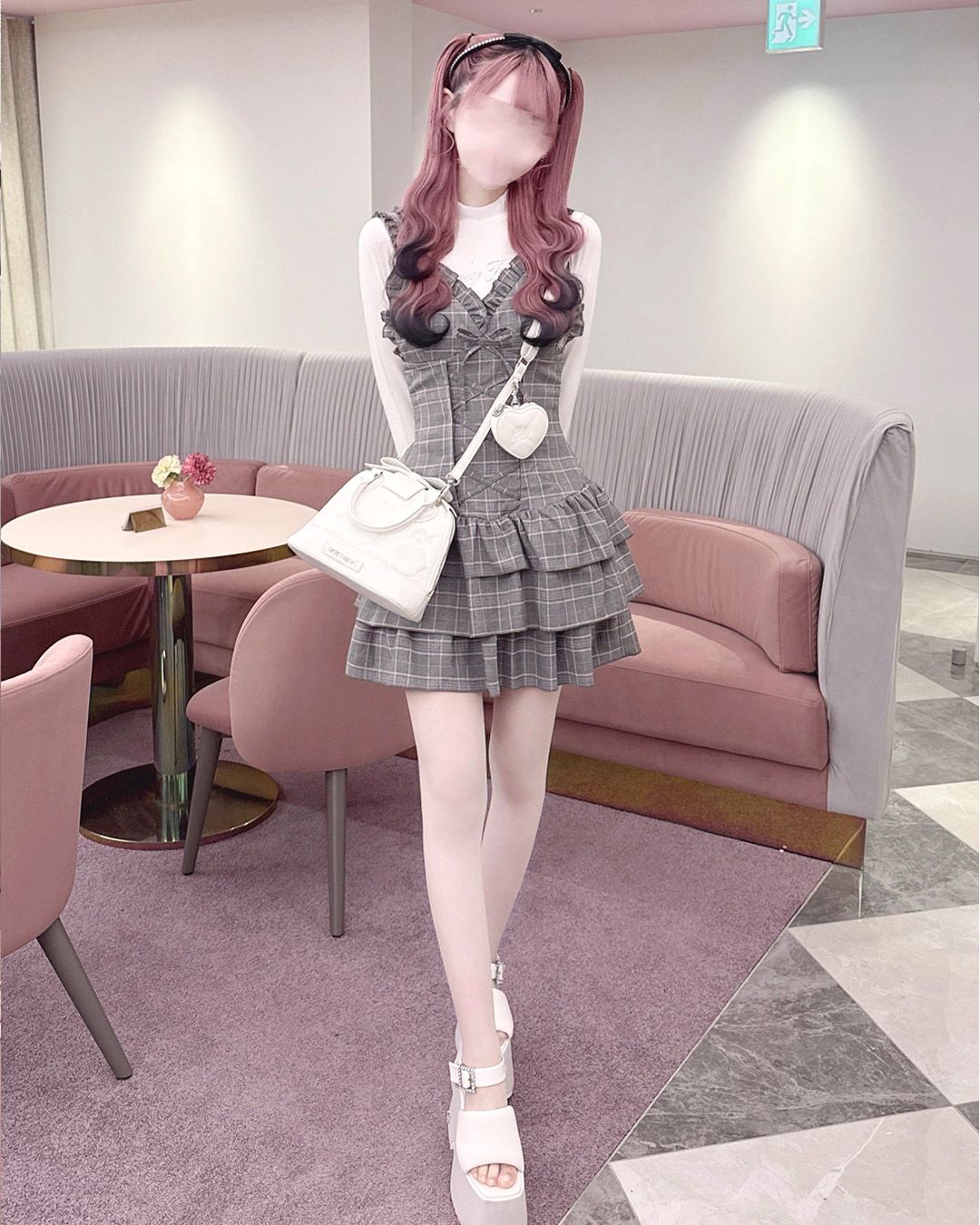 チェックレースアップフリルキャミワンピース ピンク | ファッション