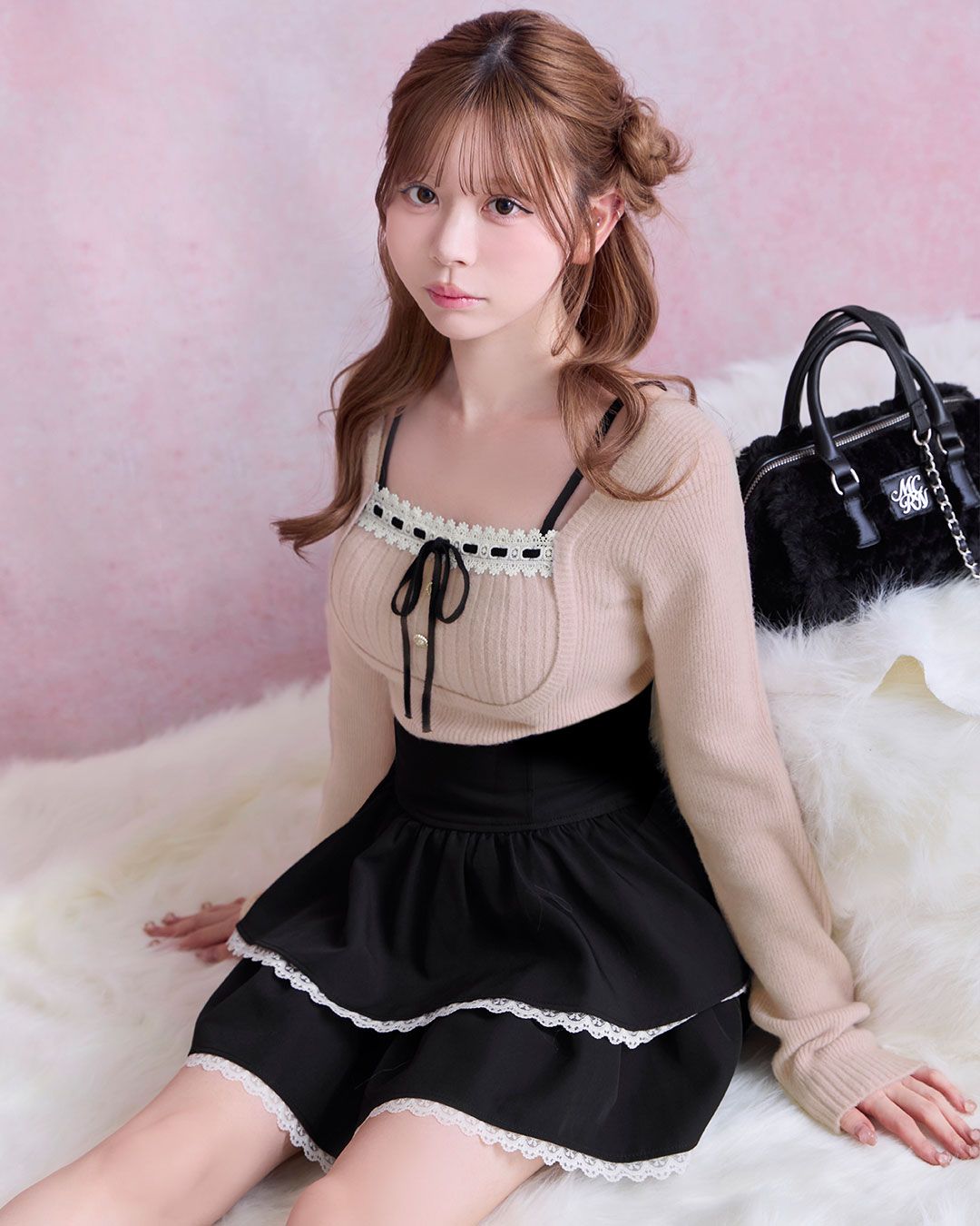 ちびフリルバイカラー美脚スカート ブラック | ファッション通販