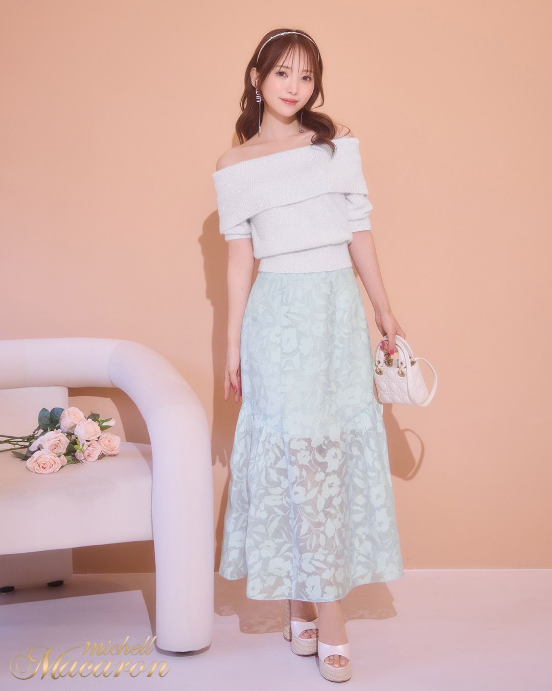 ラメシャギーニットオフショルダー ホワイト | ファッション通販