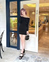 オフショルニットミニワンピース ブラック | ファッション通販