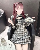 honey mew ミシェルマカロン フリルチェックパーカーワンピ リボン イモ フリルチェックパーカーワンピ グレー | ファッション通販＆メディア