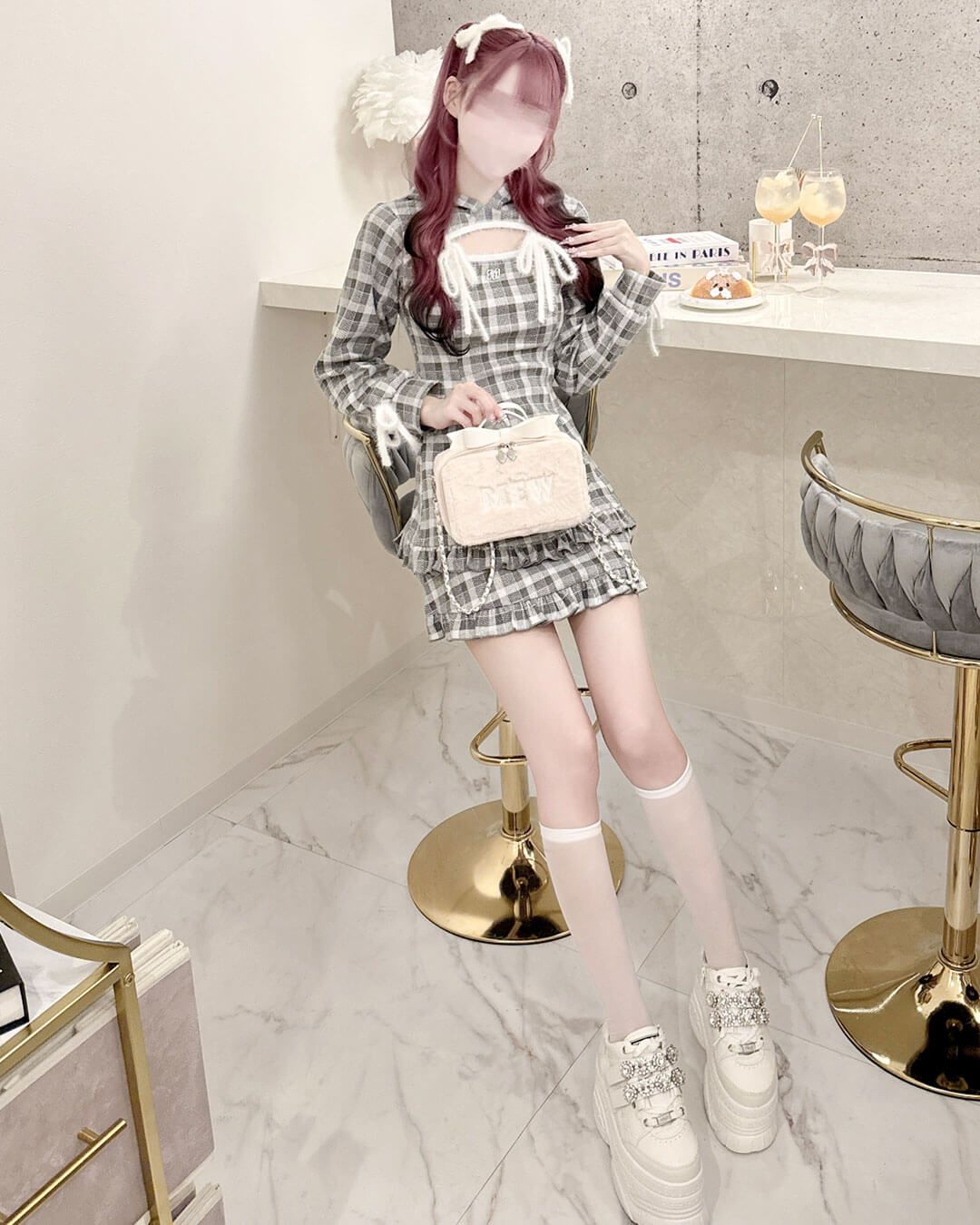 ハニーミュウ　フリルチェックパーカーワンピ フリルチェックパーカーワンピ グレー | ファッション通販＆メディア