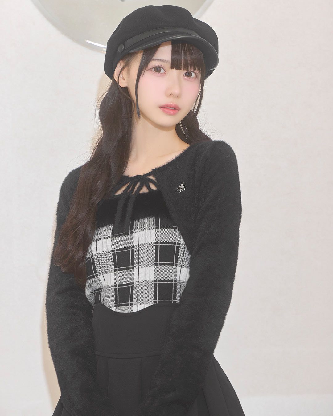 シャギーボレロチェックファートップス ブラック | ファッション通販