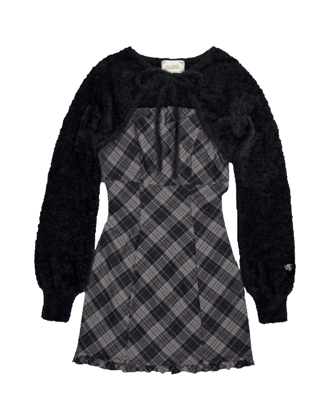 ミシェルマカロン シャギーボレロsetチェックワンピ シャギーボレロsetチェックワンピ ブラック | ファッション通販