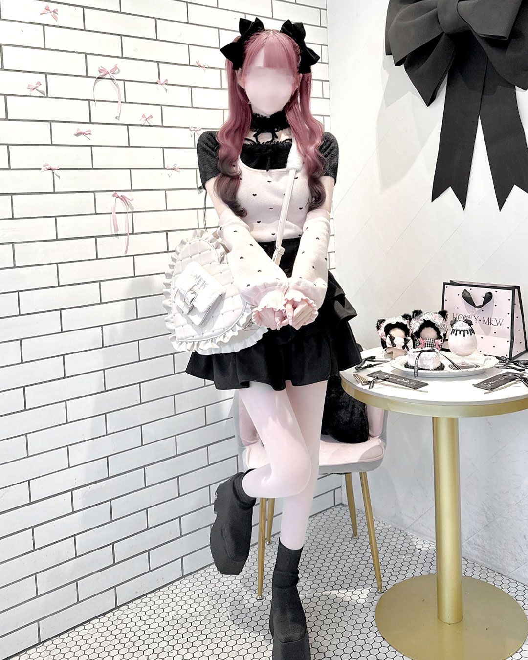 pimiri cafe Collaboration】Luv ファーポケット付きBIGハートバッグ