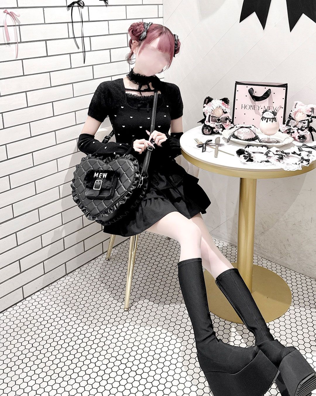 pimiri cafe Collaboration】Luv ファーポケット付きBIGハートバッグ