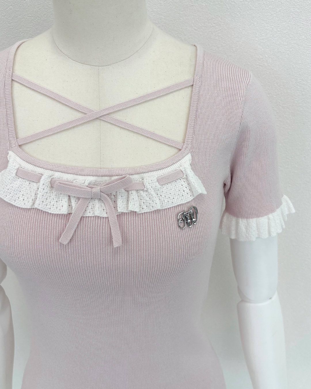 ルネ♡ホワイトフリル半袖チュニック 34 リボンクロスフリルトップス ホワイト | ファッション通販＆メディア