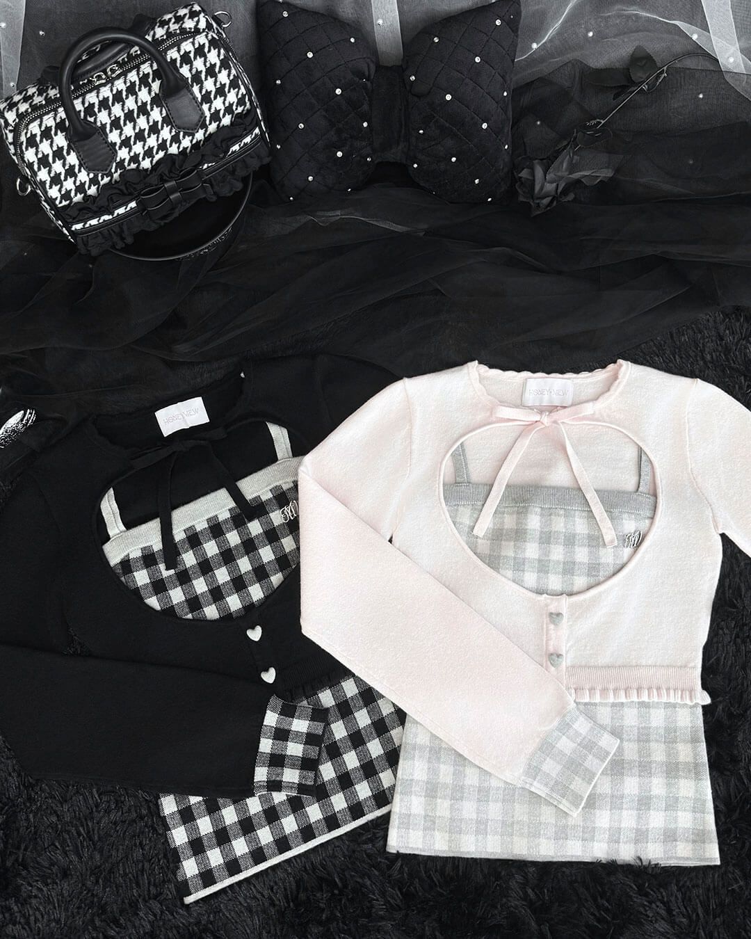 ギンガムアンサンブルトップス ブラック | ファッション通販＆メディア