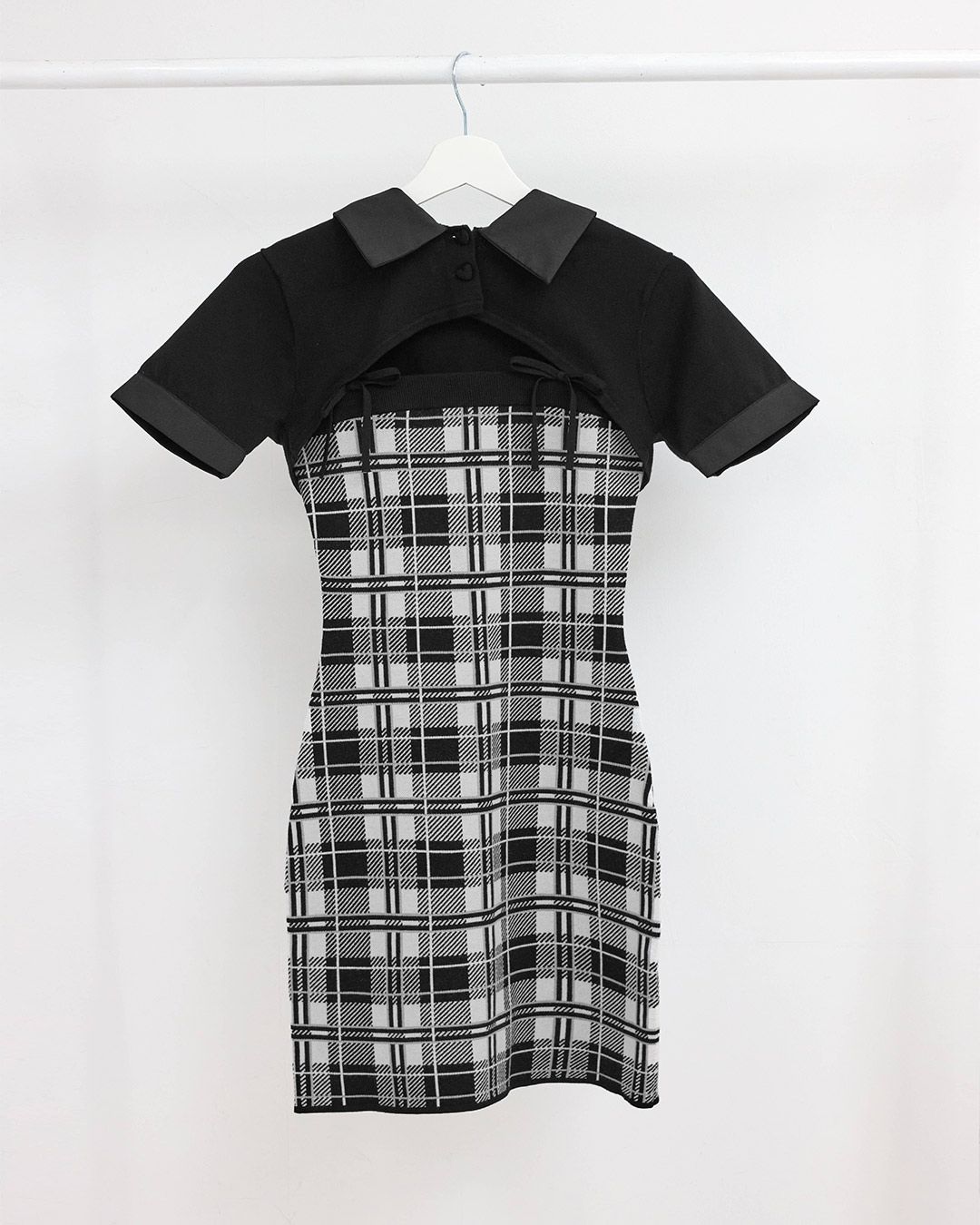 アンサンブルチェックワンピース オリジナルチェック柄アンサンブルロングワンピ ベージュ