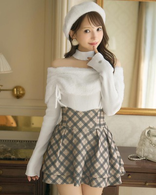 michellMacaron チェックパイピングリボンニットトップス チェックパイピングリボンニットトップス ブラック | ファッション通販