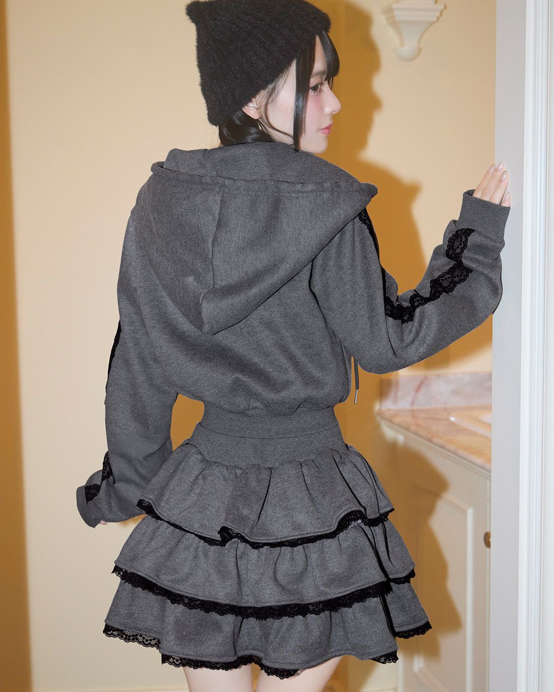 レースティアードセットアップ3点セット ブラック | ファッション通販