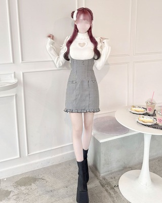 フリルチェックパーカーワンピ グレー | ファッション通販