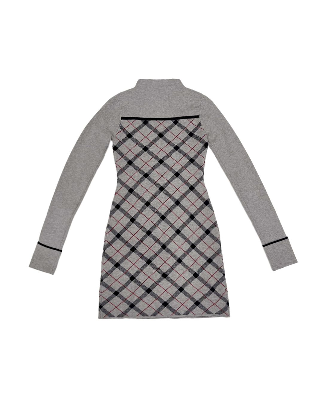 デコルテオープンチェックニットトップス デコルテオープンチェックニットワンピ ベージュ | ファッション